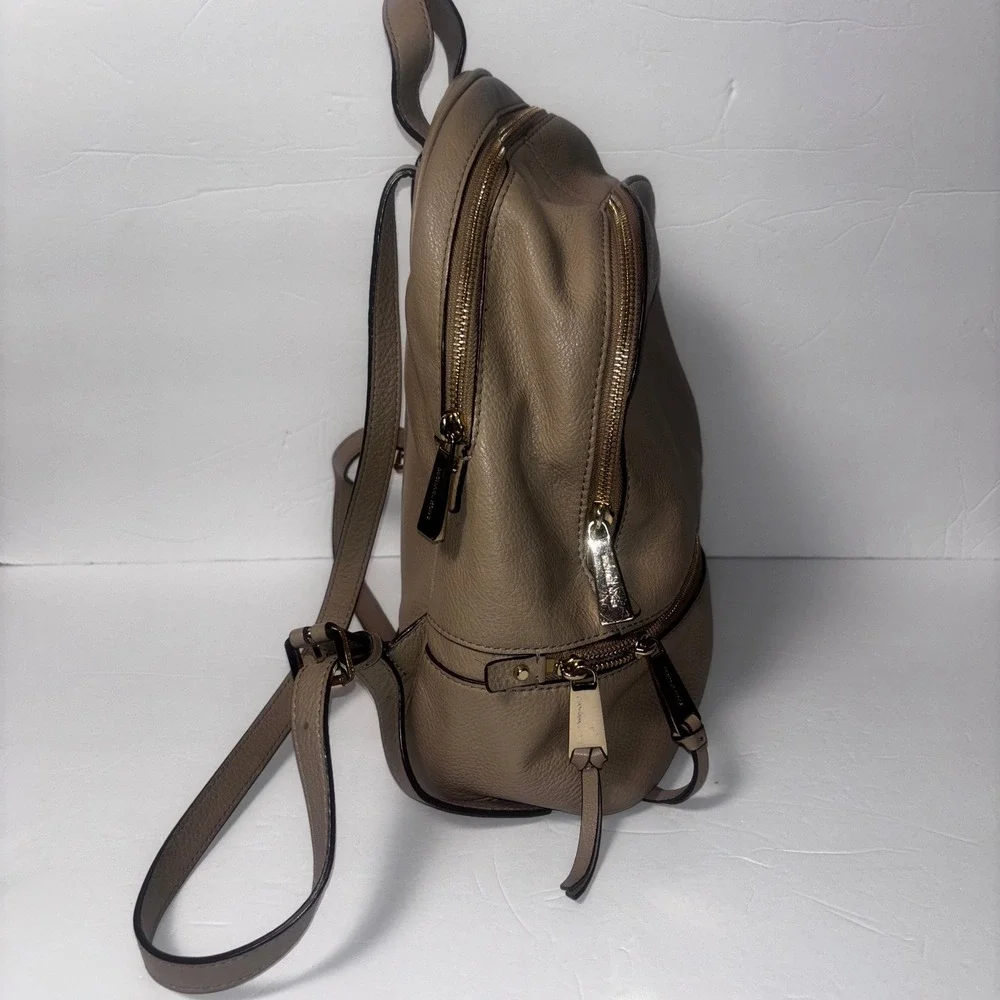 Michael Kors Rhea Zip Small Pebble Leather Backpack Truffle Tan Gold Tone Luxury